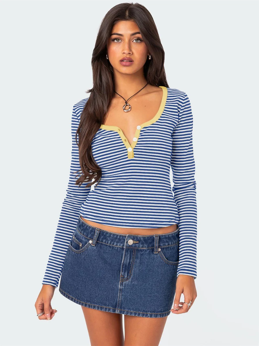 Layanne Striped Partial Button Top - Image 18