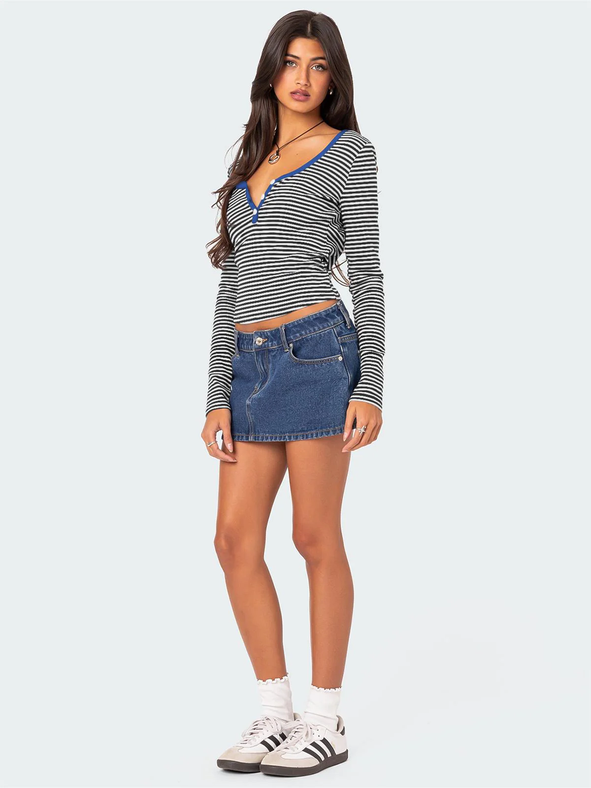 Layanne Striped Partial Button Top - Image 2
