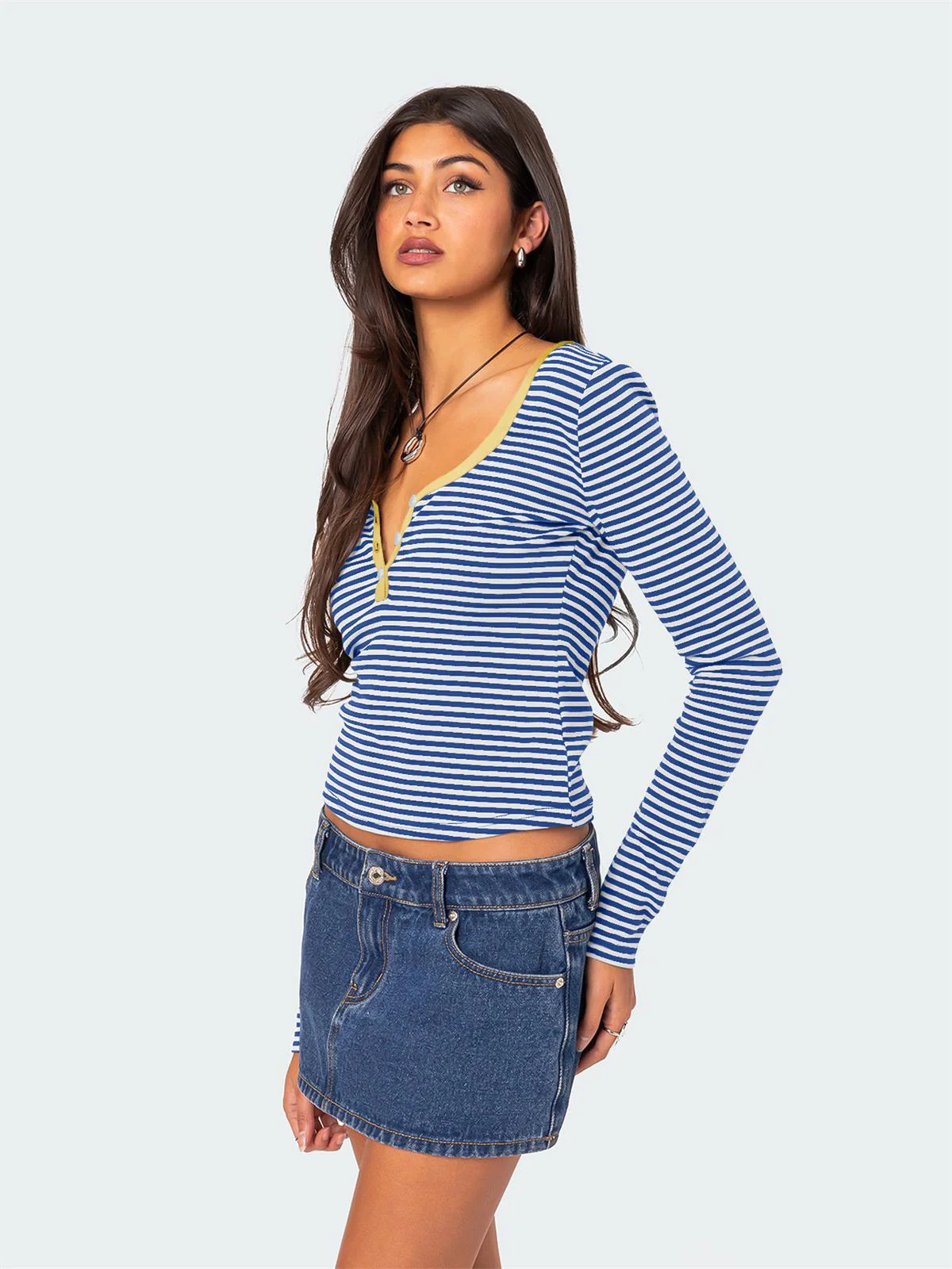 Layanne Striped Partial Button Top - Image 20