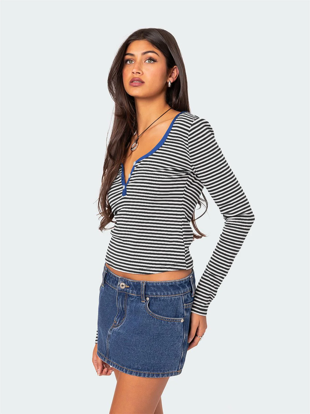 Layanne Striped Partial Button Top - Image 5