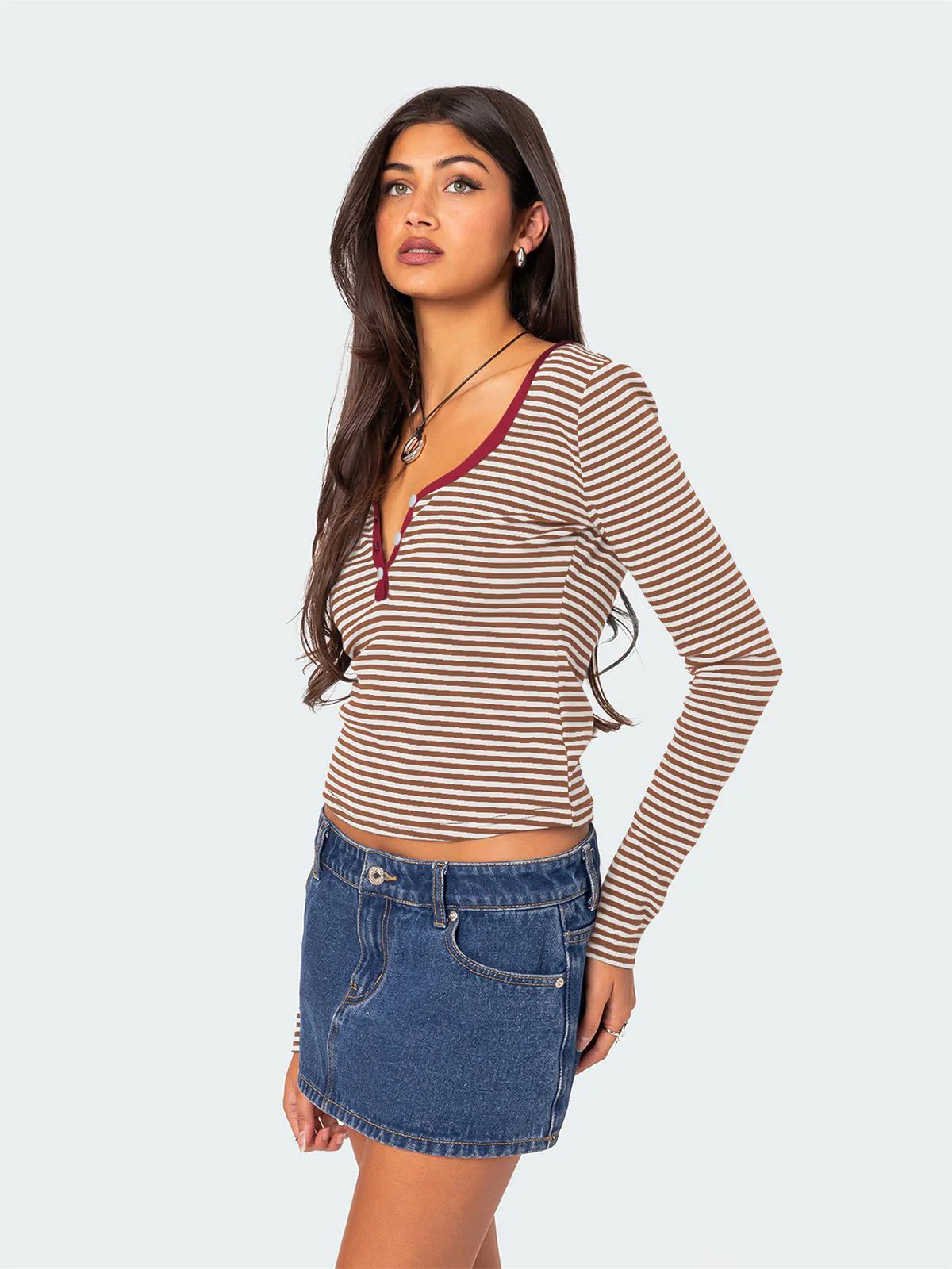 Layanne Striped Partial Button Top - Image 7