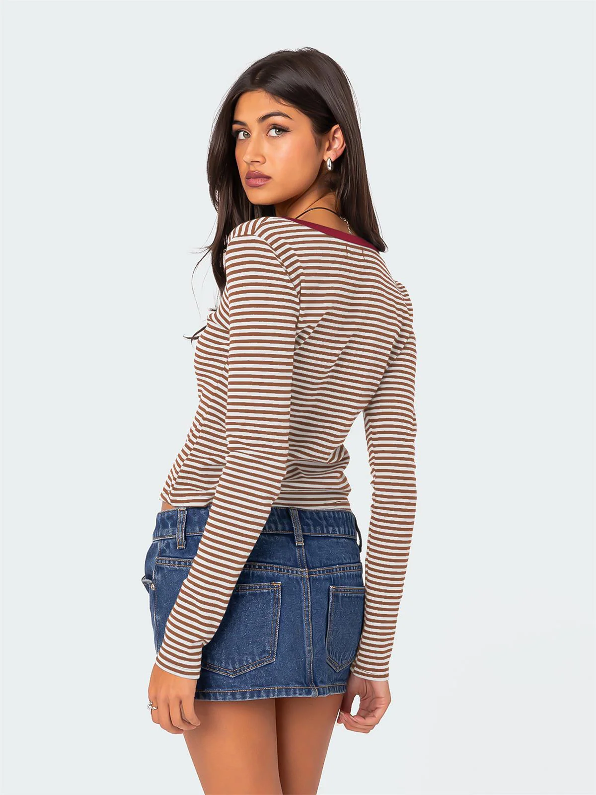 Layanne Striped Partial Button Top - Image 8