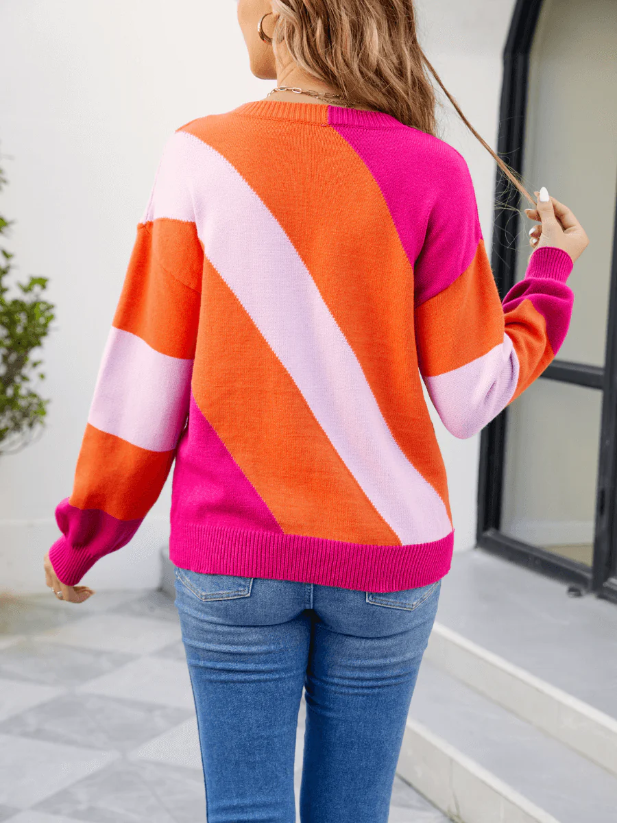 Leia Diagonal Strip Colorblock Sweater - Orange - Image 4