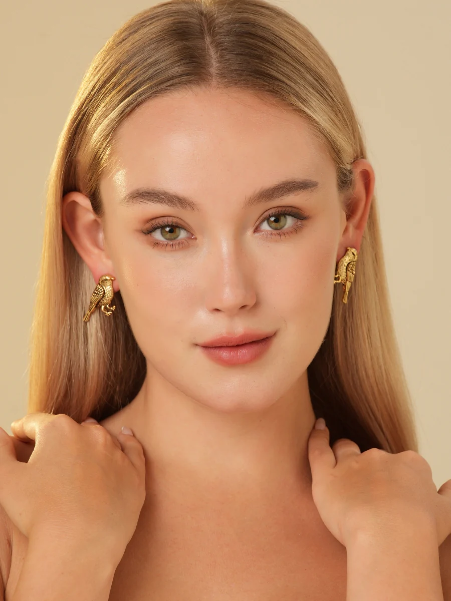 Leiothrix Gold Plated Stud Earrings - Image 3