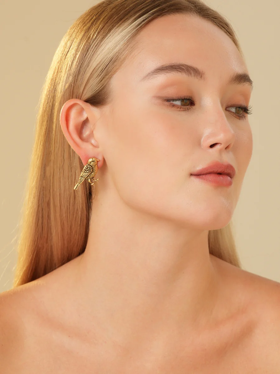 Leiothrix Gold Plated Stud Earrings - Image 4