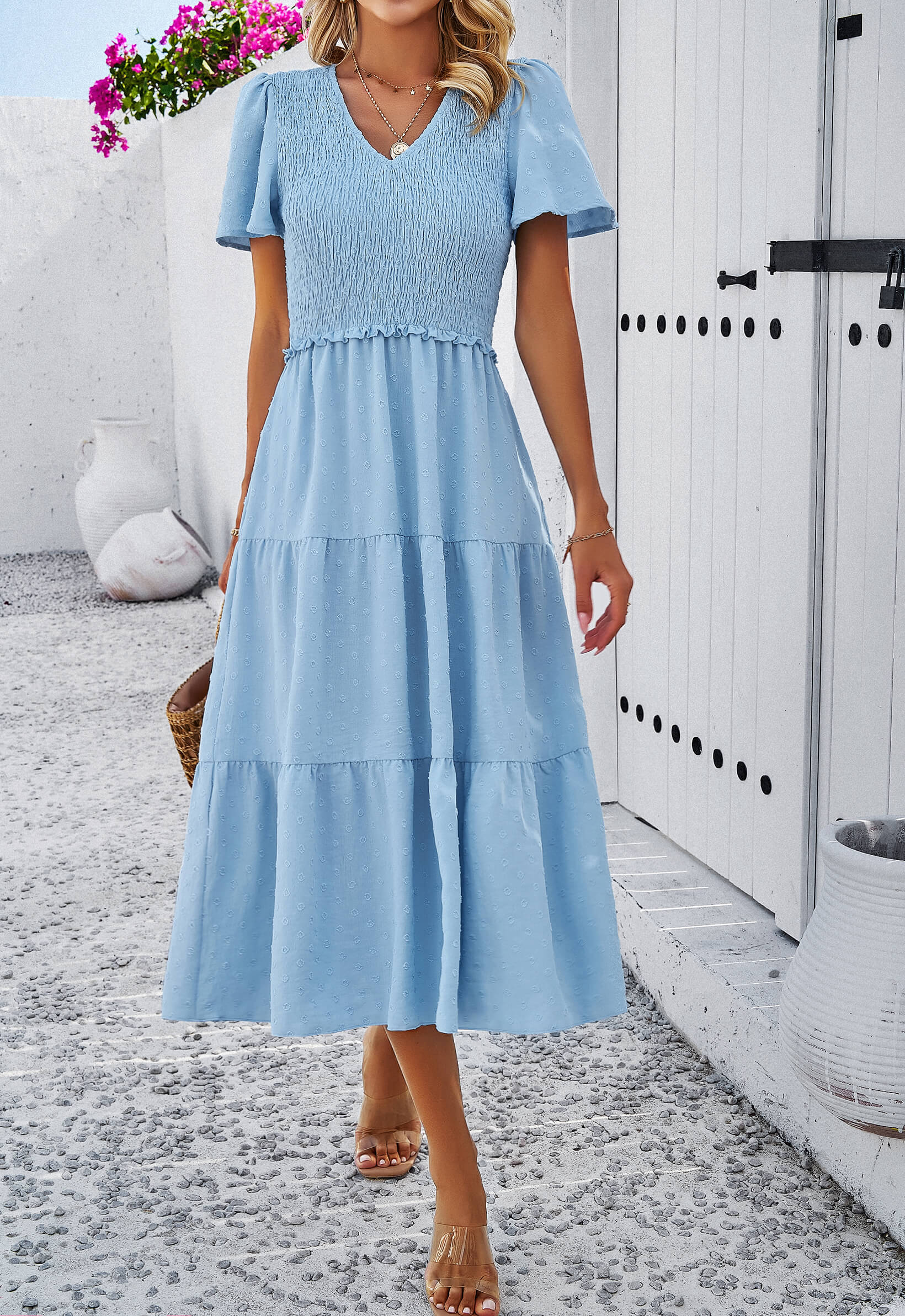 Leonie Spotted Tiered Midi Dress - Blue - Image 2