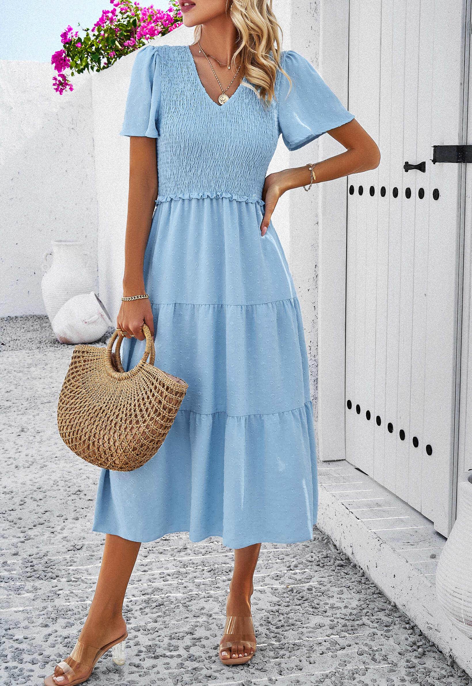 Leonie Spotted Tiered Midi Dress - Blue - Image 4