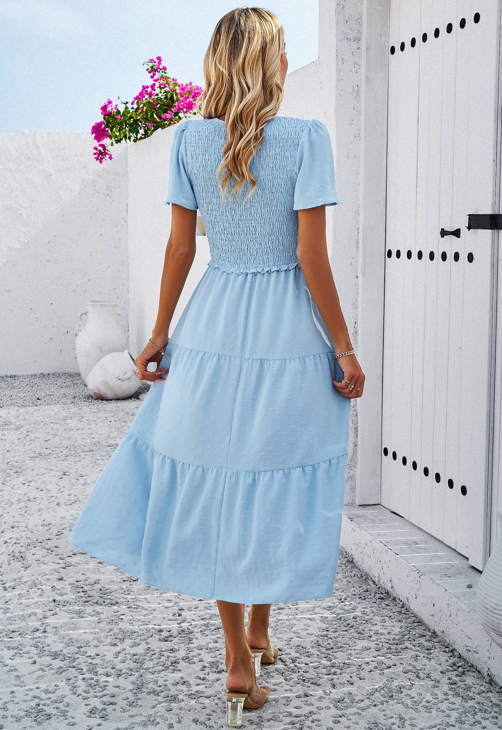 Leonie Spotted Tiered Midi Dress - Blue - Image 5