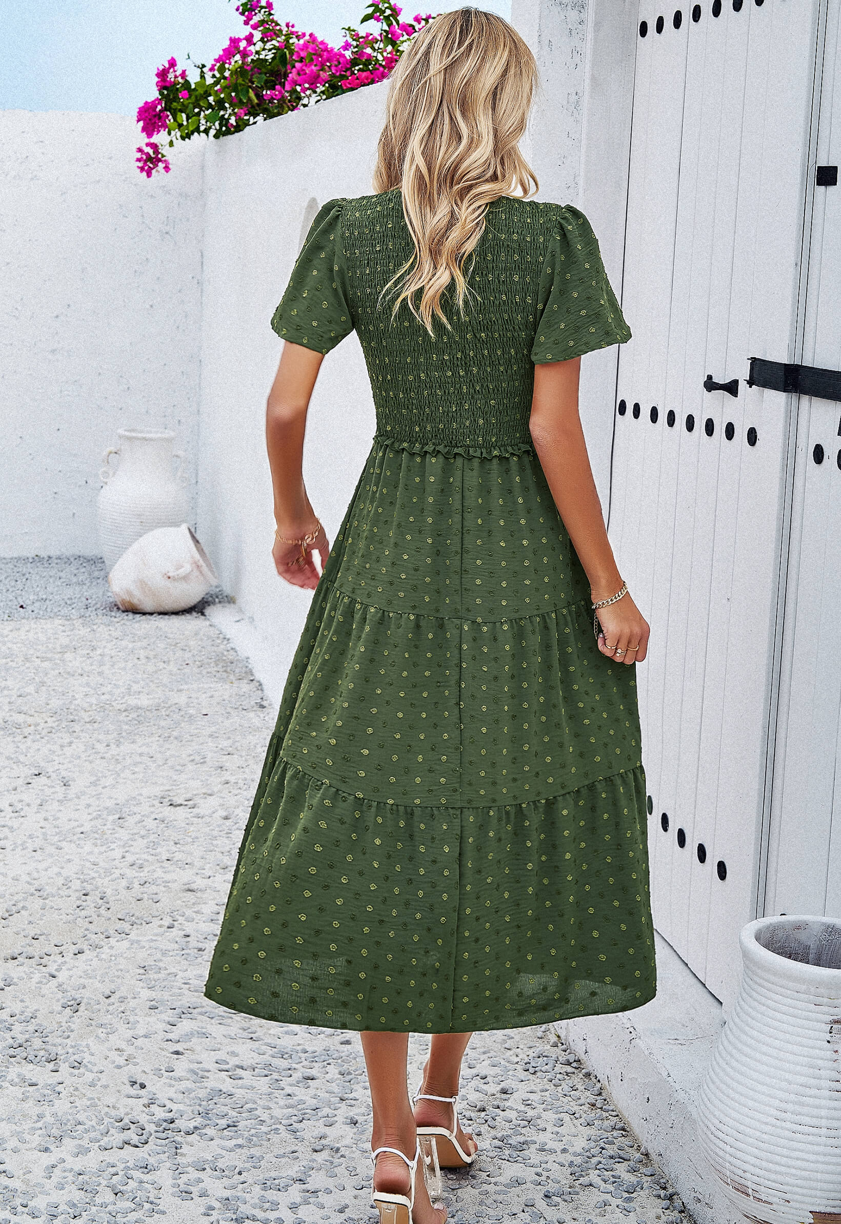 Leonie Spotted Tiered Midi Dress - Green - Image 5