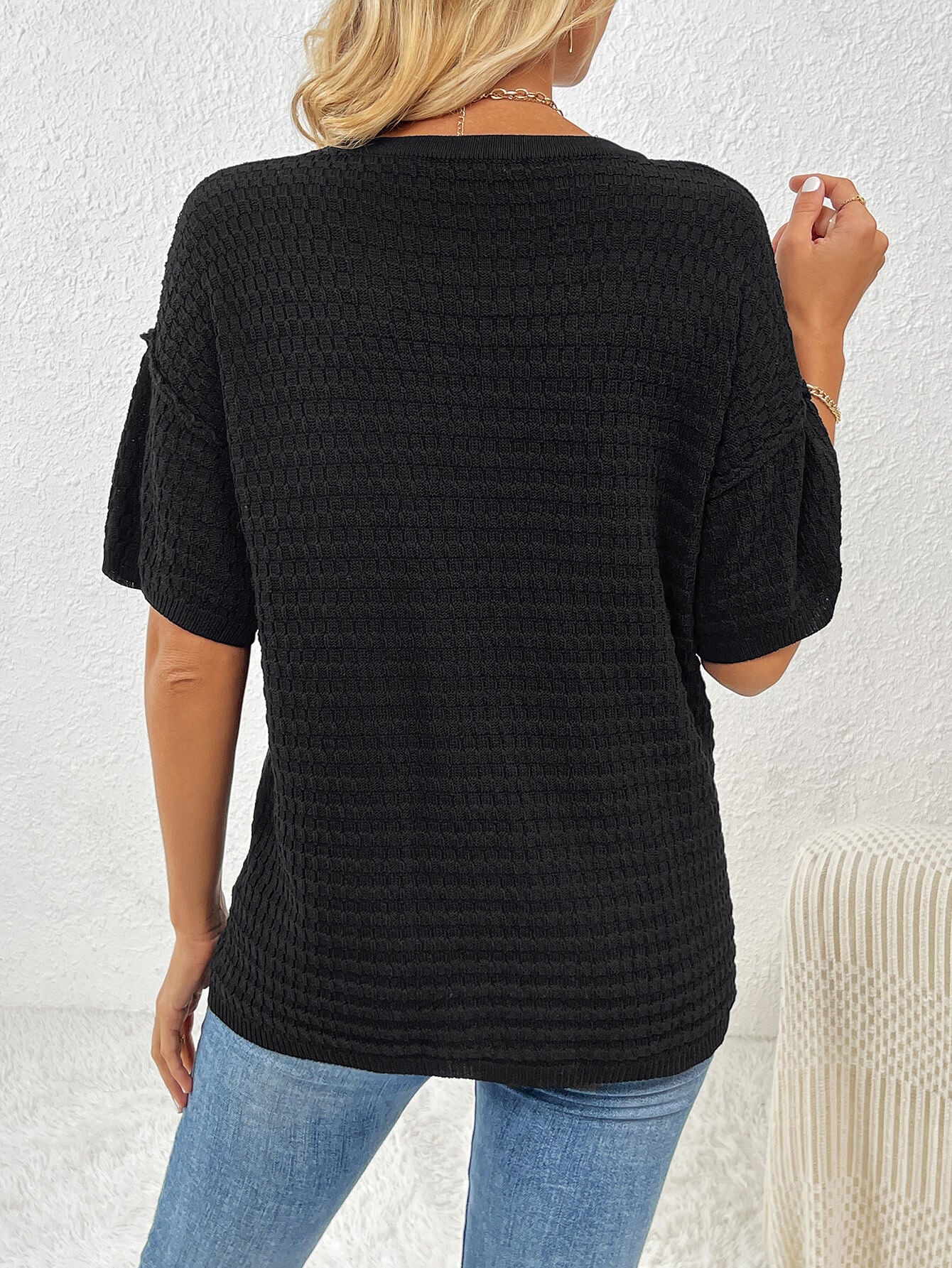 Lettie Short Sleeve Sweater Top - Black - Image 3