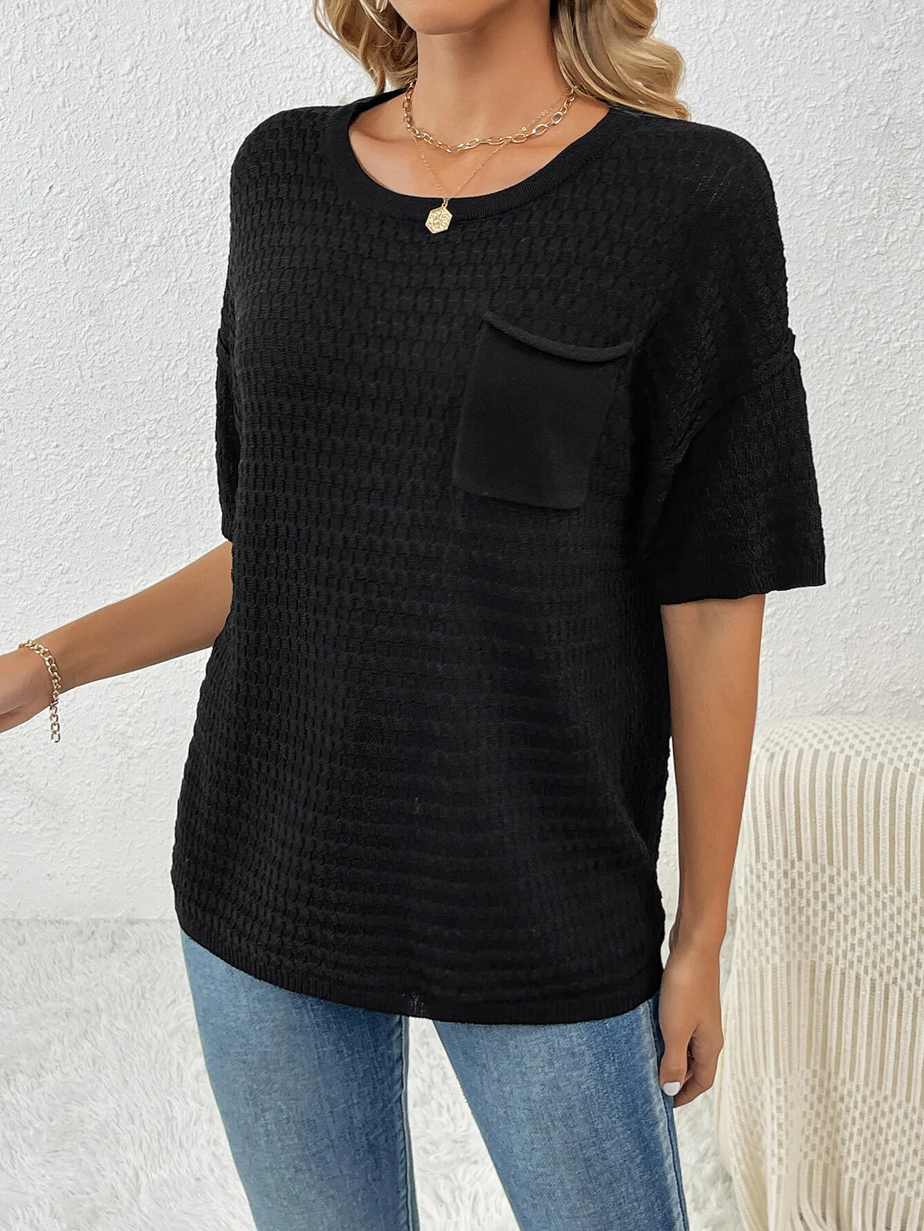 Lettie Short Sleeve Sweater Top - Black - Image 4