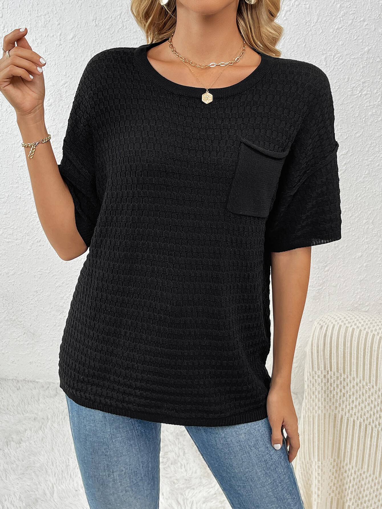 Lettie Short Sleeve Sweater Top - Black - Image 5