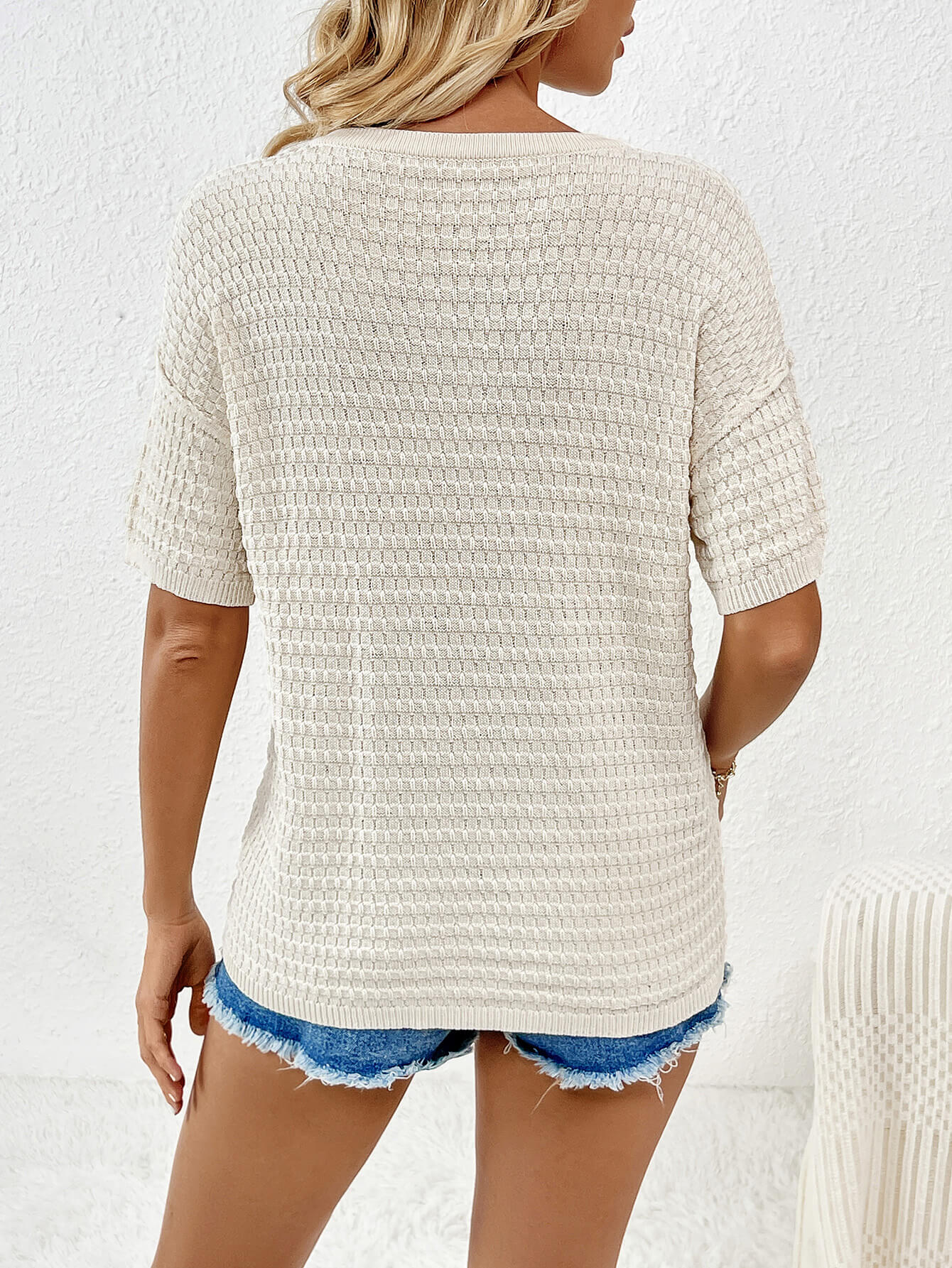 Lettie Short Sleeve Sweater Top - Cream - Image 3
