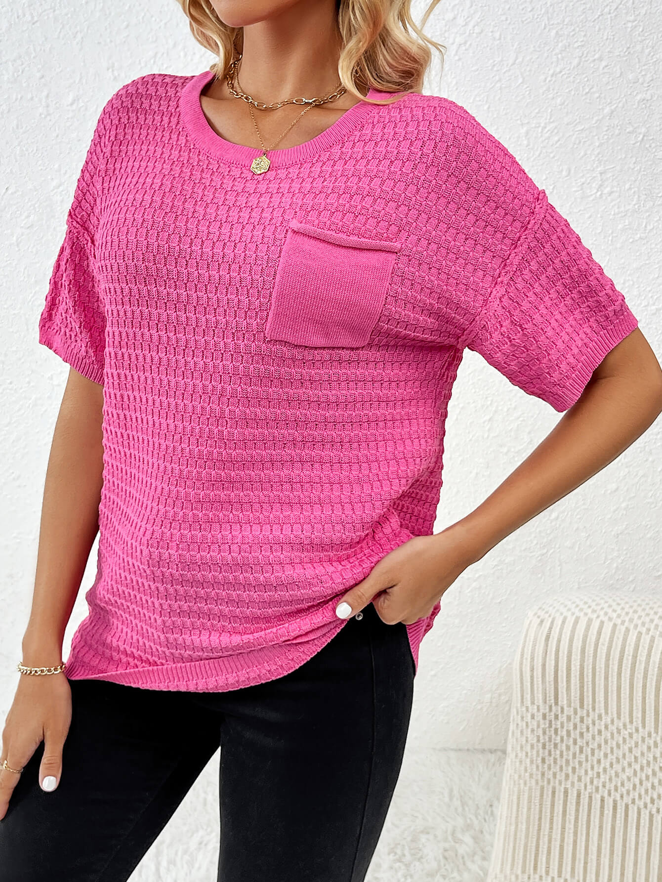 Lettie Short Sleeve Sweater Top - Pink - Image 2