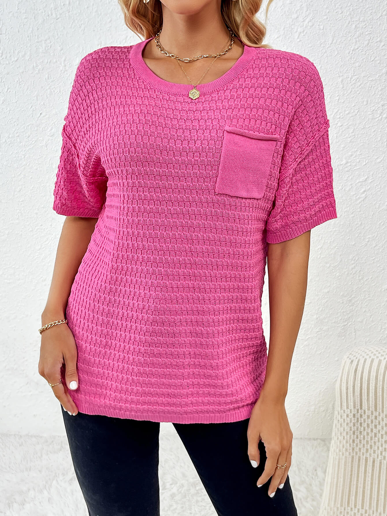 Lettie Short Sleeve Sweater Top - Pink - Image 5