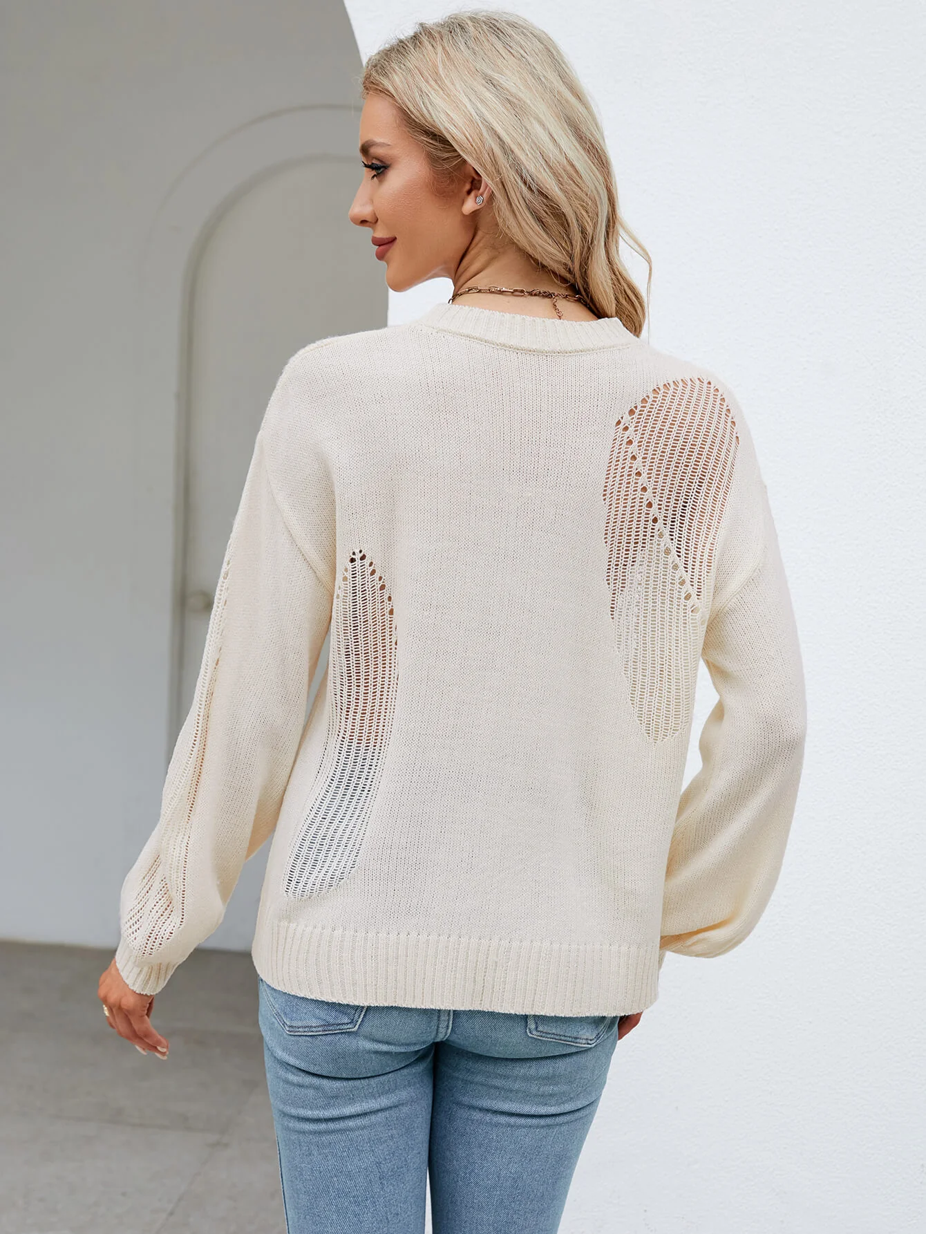 Liberty Meshed Knit Sweater - Beige - Image 3