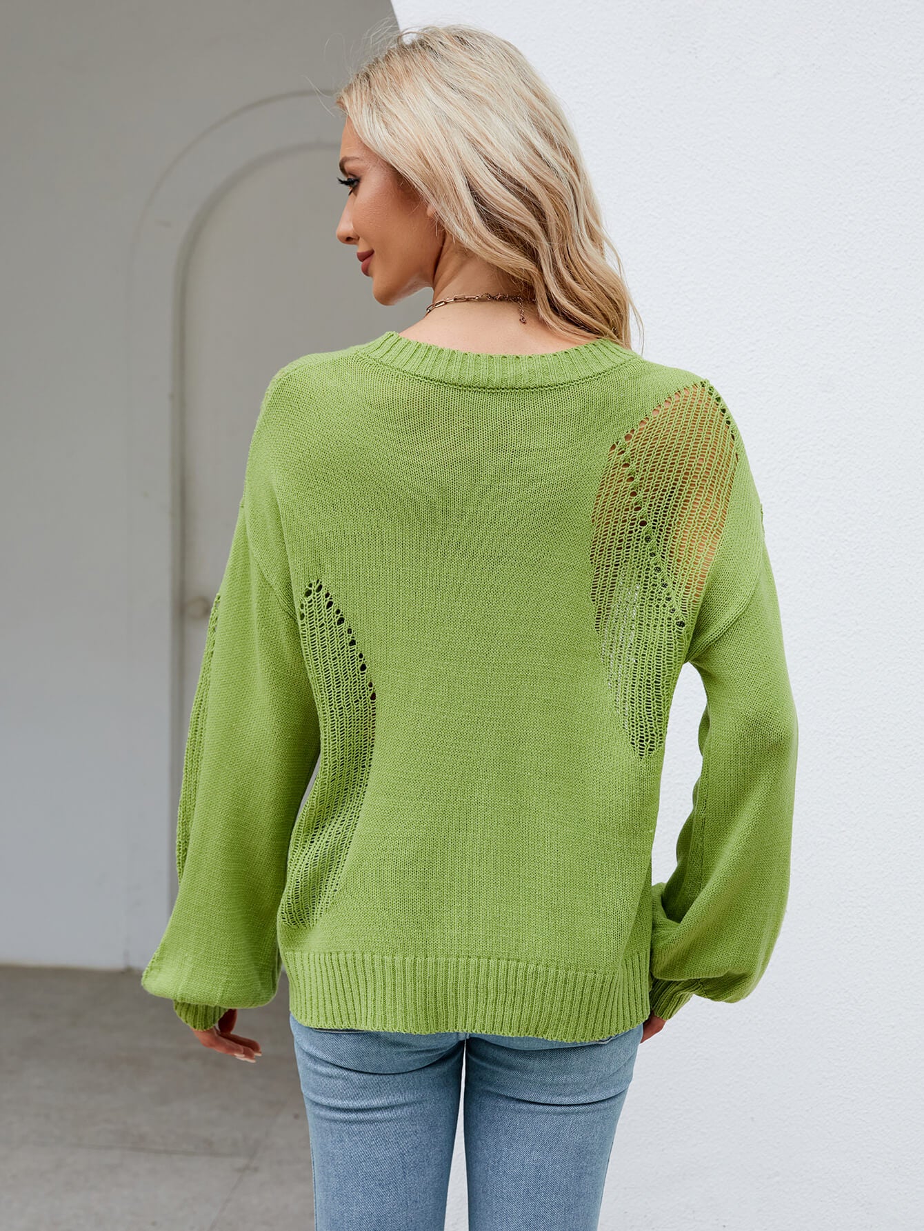 Liberty Meshed Knit Sweater - Green - Image 3