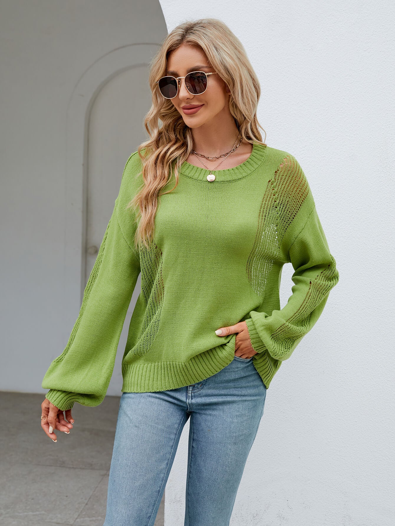 Liberty Meshed Knit Sweater - Green - Image 6