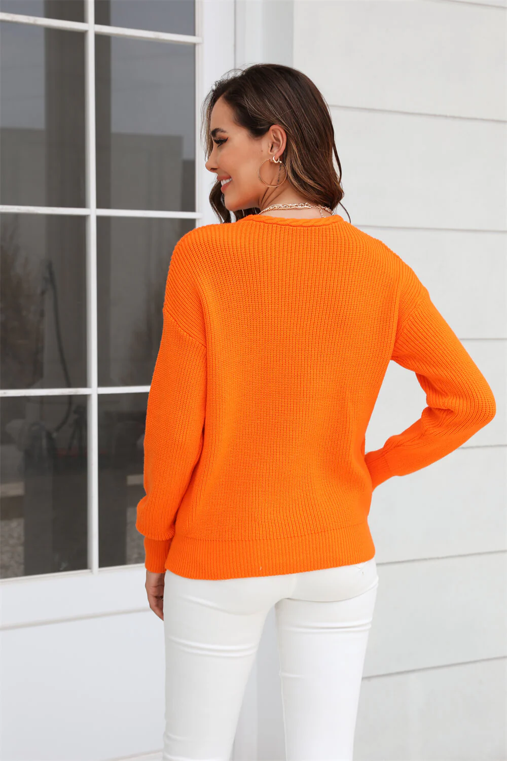 Liberty V-Neck Knit Sweater - Orange - Image 4