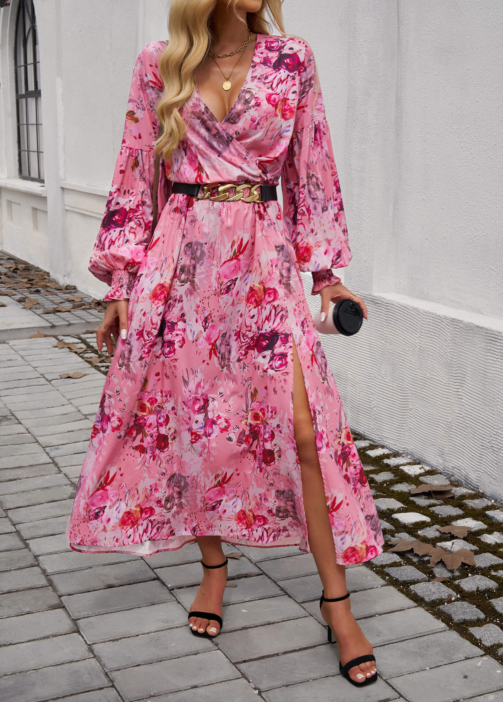 Lisette V-Neck Floral Print Tiered Maxi Dress - Pink - Image 3