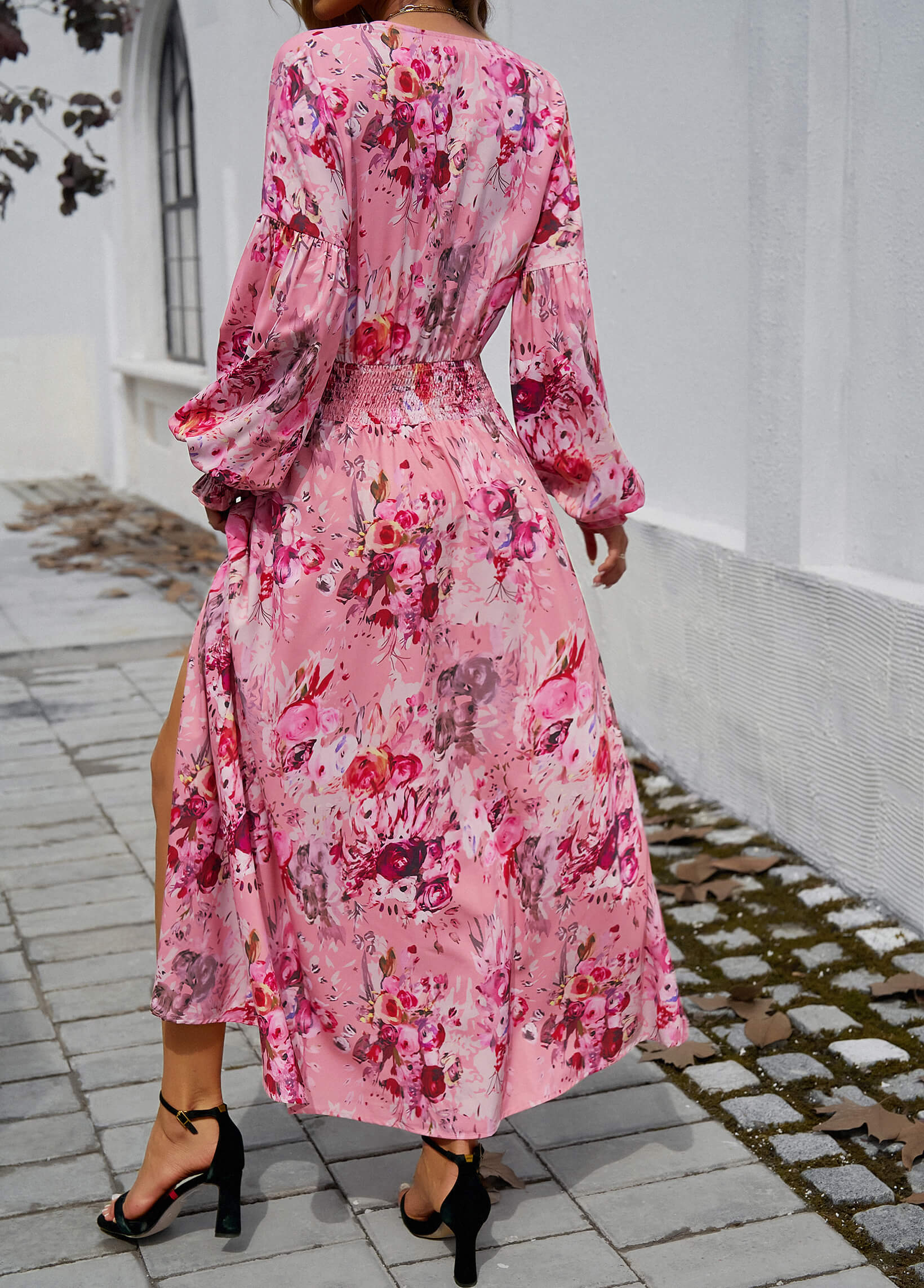 Lisette V-Neck Floral Print Tiered Maxi Dress - Pink - Image 5