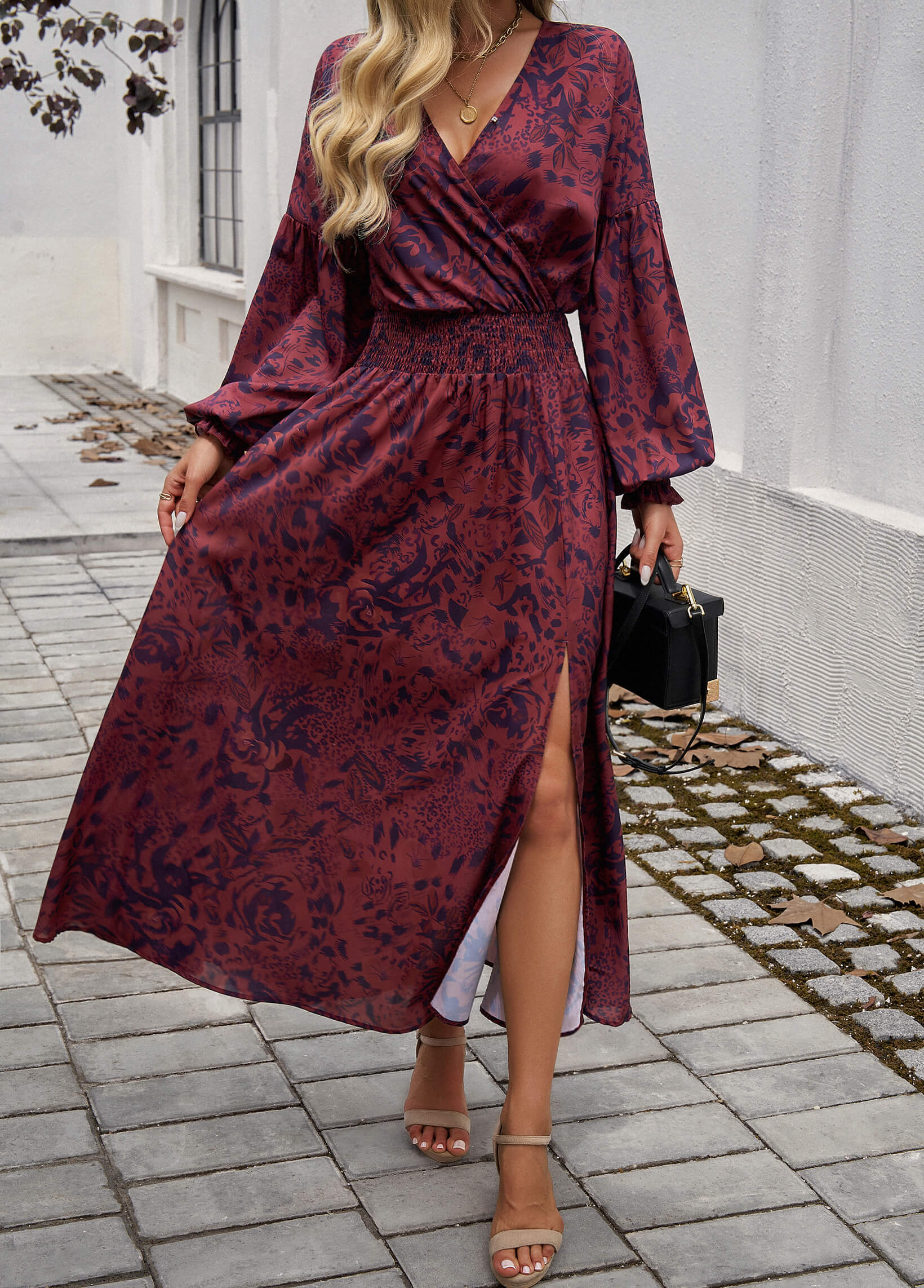 Lisette V-Neck Floral Print Tiered Maxi Dress - Purple - Image 3