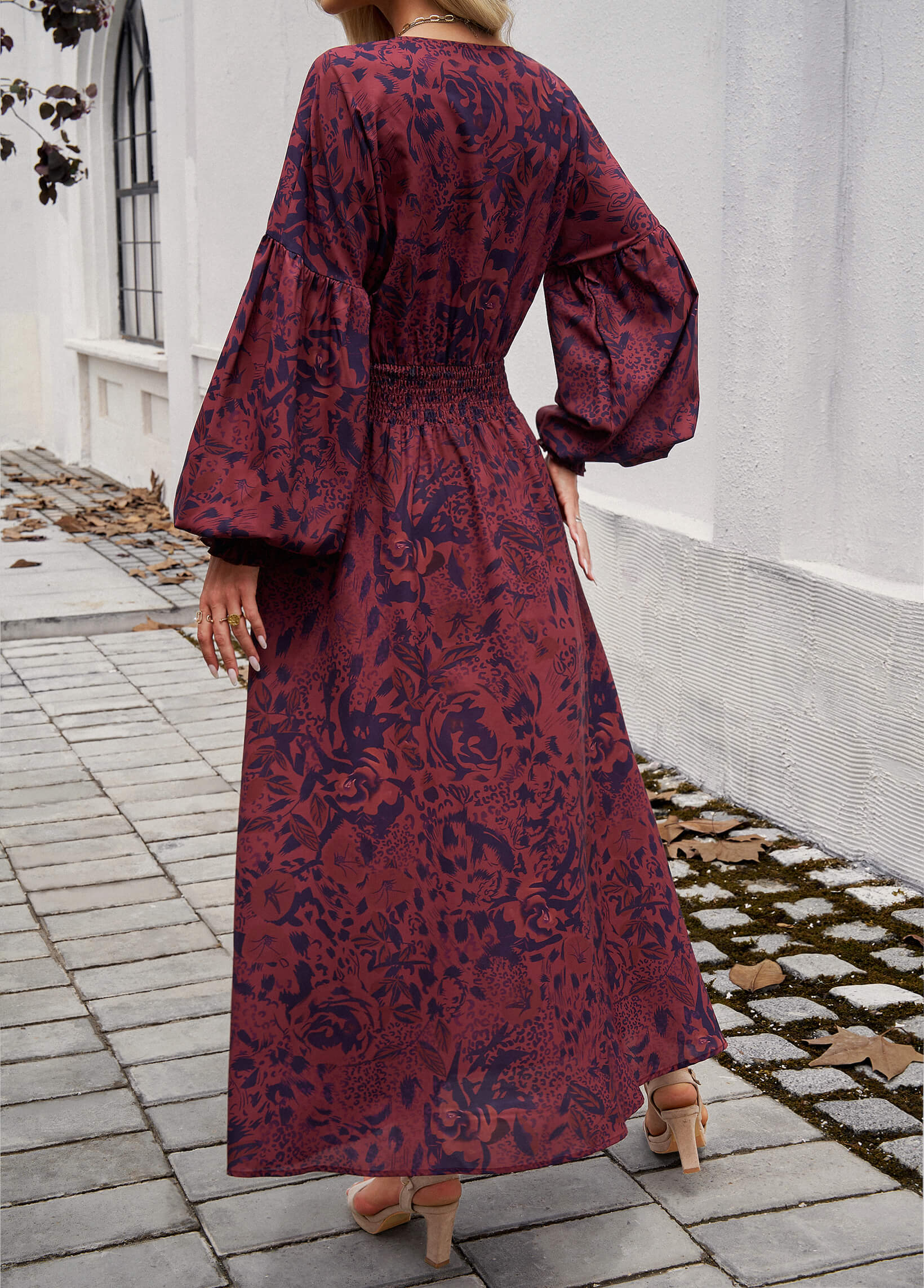 Lisette V-Neck Floral Print Tiered Maxi Dress - Purple - Image 5