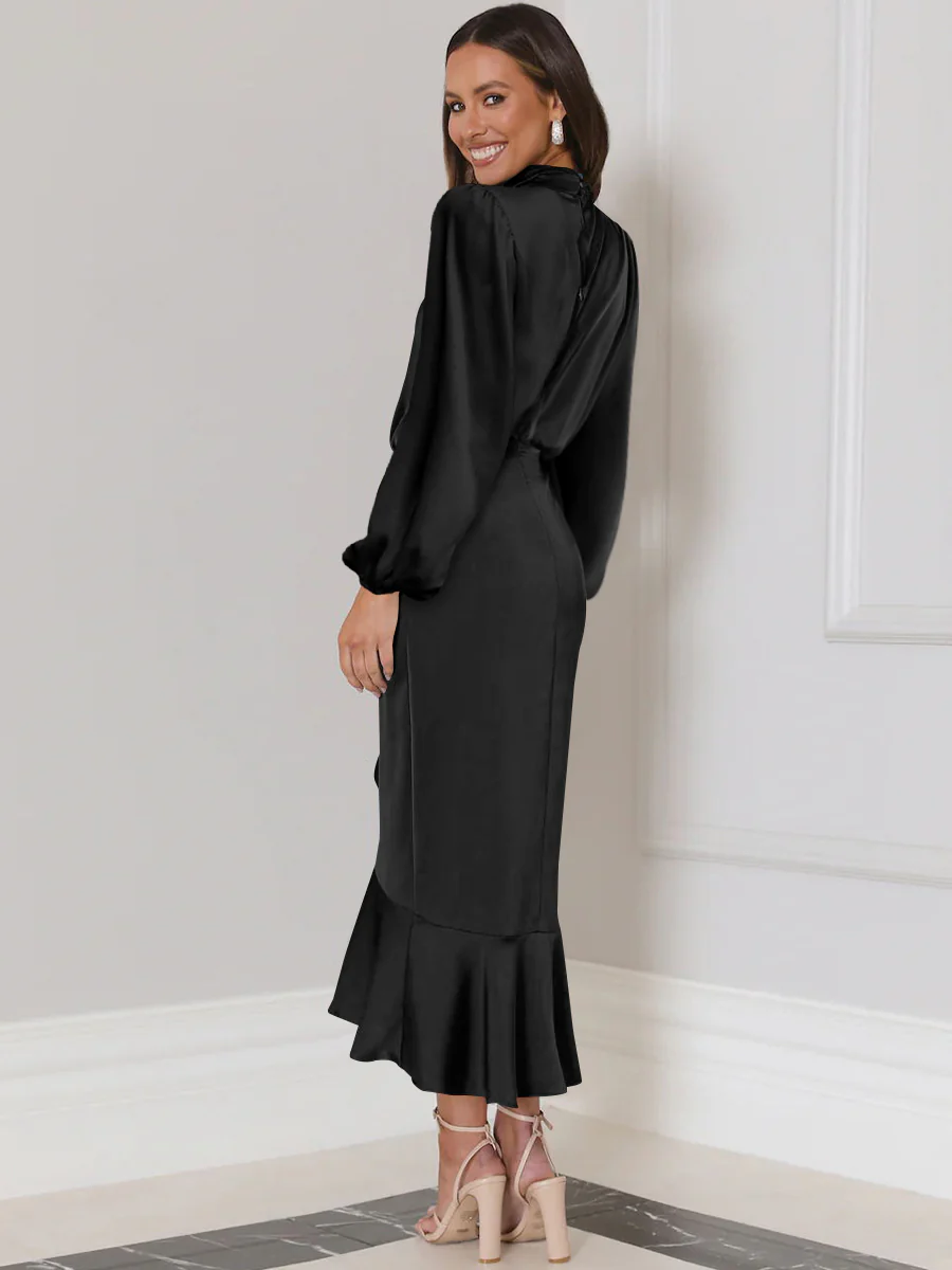 Lissell Satin High Low Midi Dress - Black - Image 3