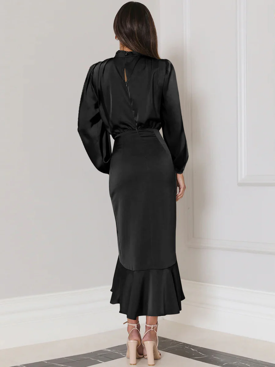 Lissell Satin High Low Midi Dress - Black - Image 4