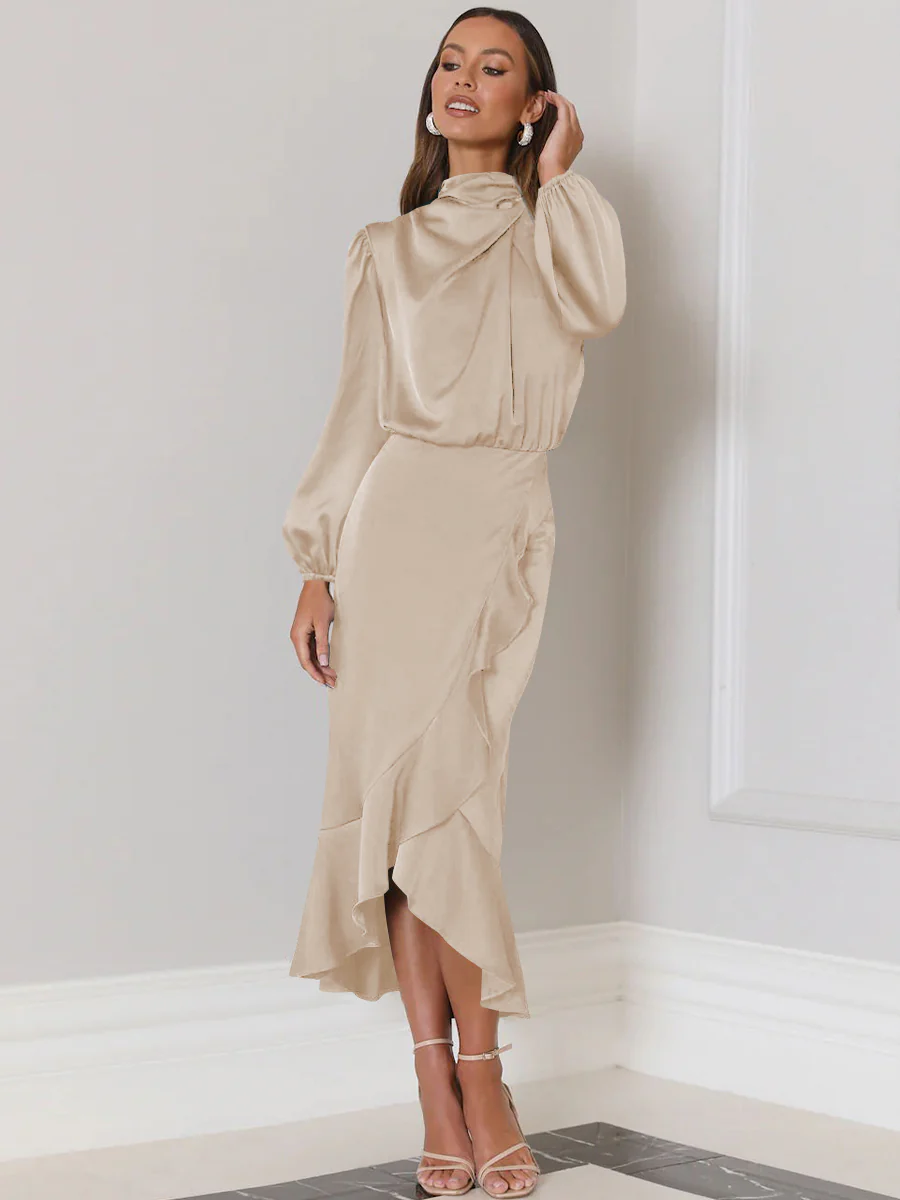 Lissell Satin High Low Midi Dress - Champagne - Image 2
