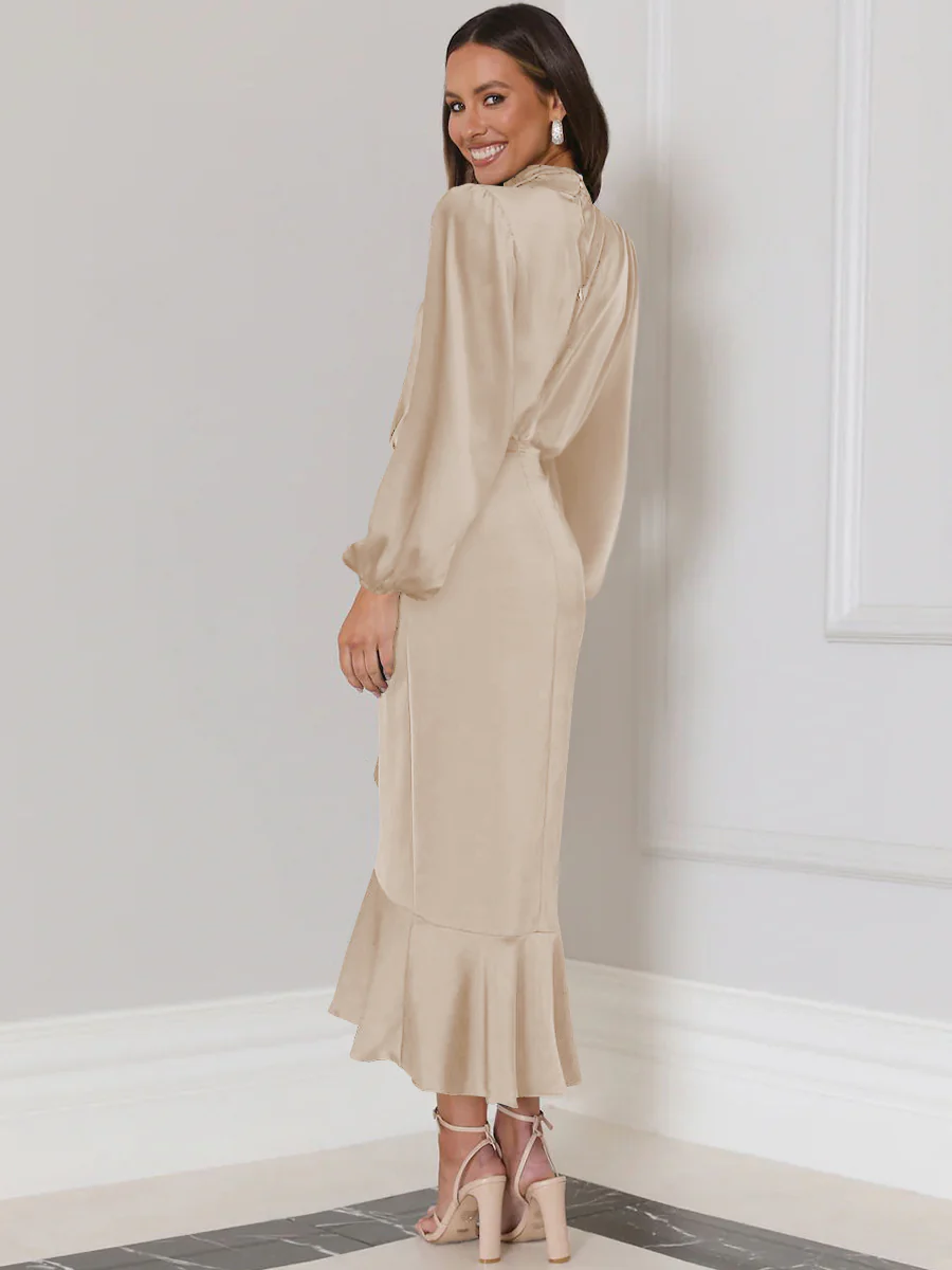 Lissell Satin High Low Midi Dress - Champagne - Image 3