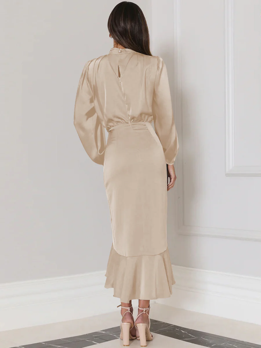 Lissell Satin High Low Midi Dress - Champagne - Image 4