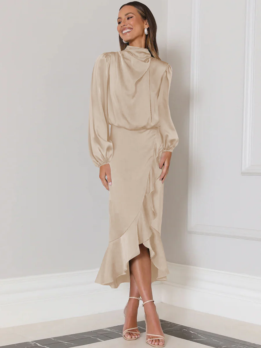 Lissell Satin High Low Midi Dress - Champagne - Image 5