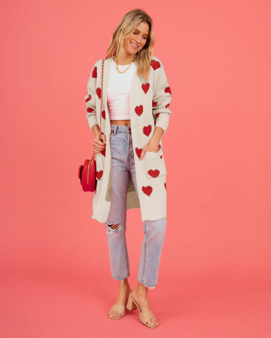 Listen To Your Heart Knit Open Front Cardigan - Beige - Image 3
