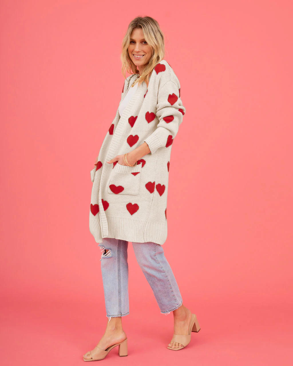 Listen To Your Heart Knit Open Front Cardigan - Beige - Image 4
