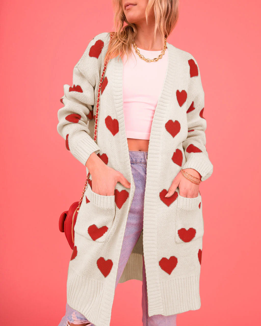 Listen To Your Heart Knit Open Front Cardigan - Beige - Image 6