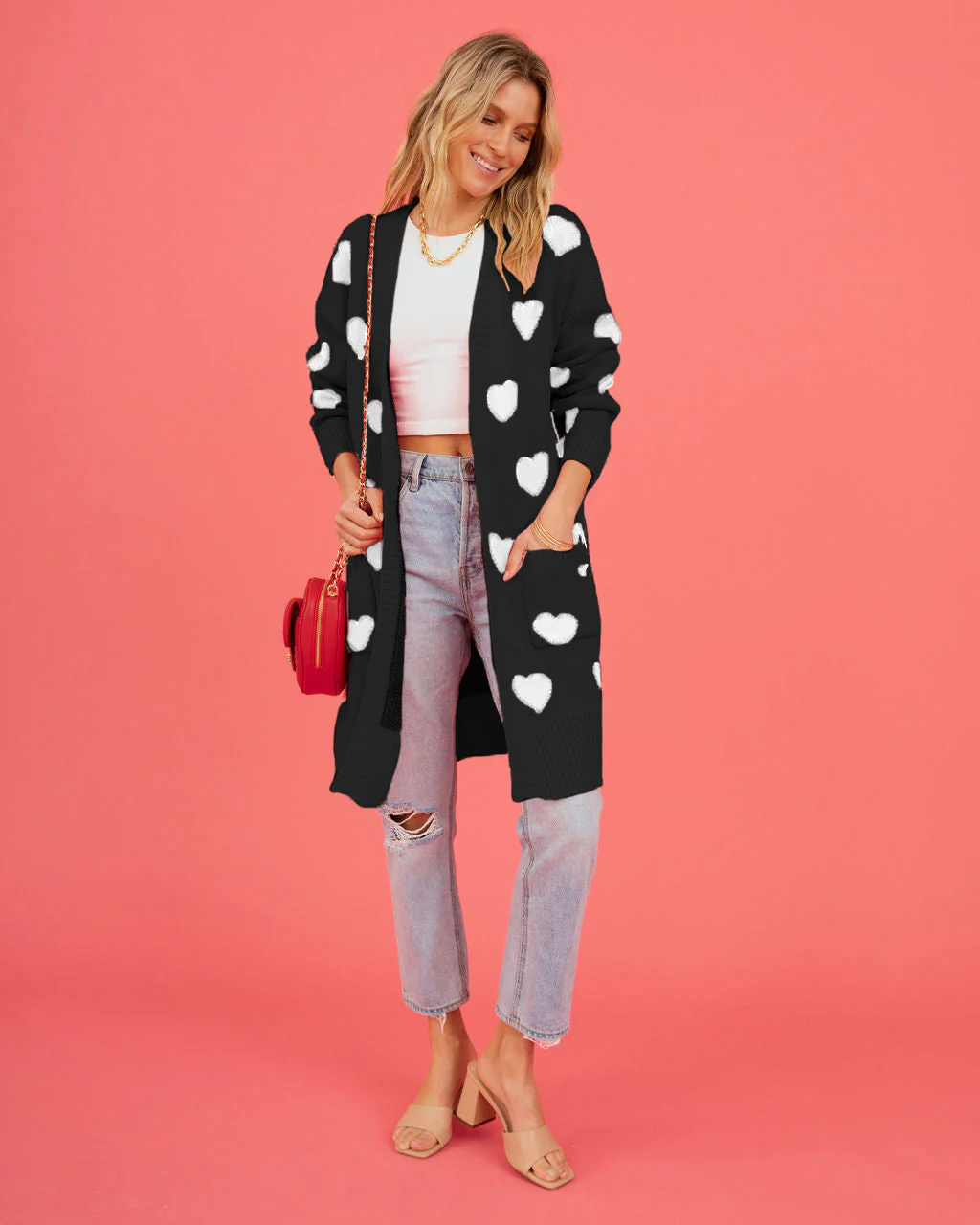 Listen To Your Heart Knit Open Front Cardigan - Black - Image 2