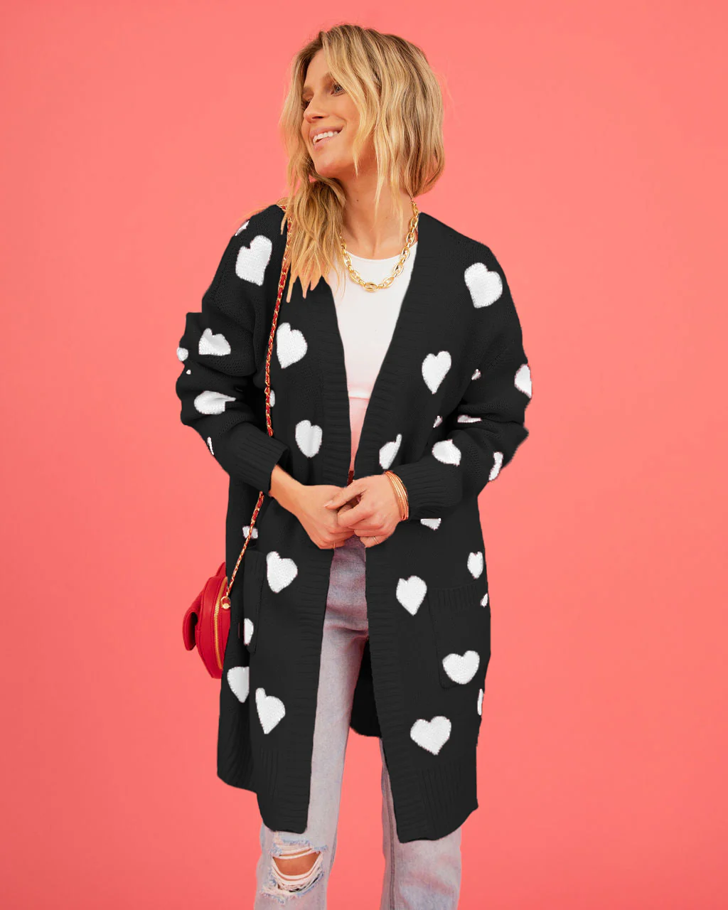 Listen To Your Heart Knit Open Front Cardigan - Black - Image 4