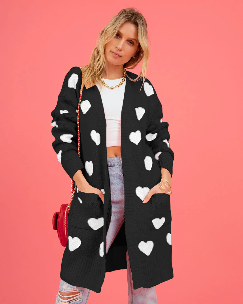 Listen To Your Heart Knit Open Front Cardigan - Black - Image 5