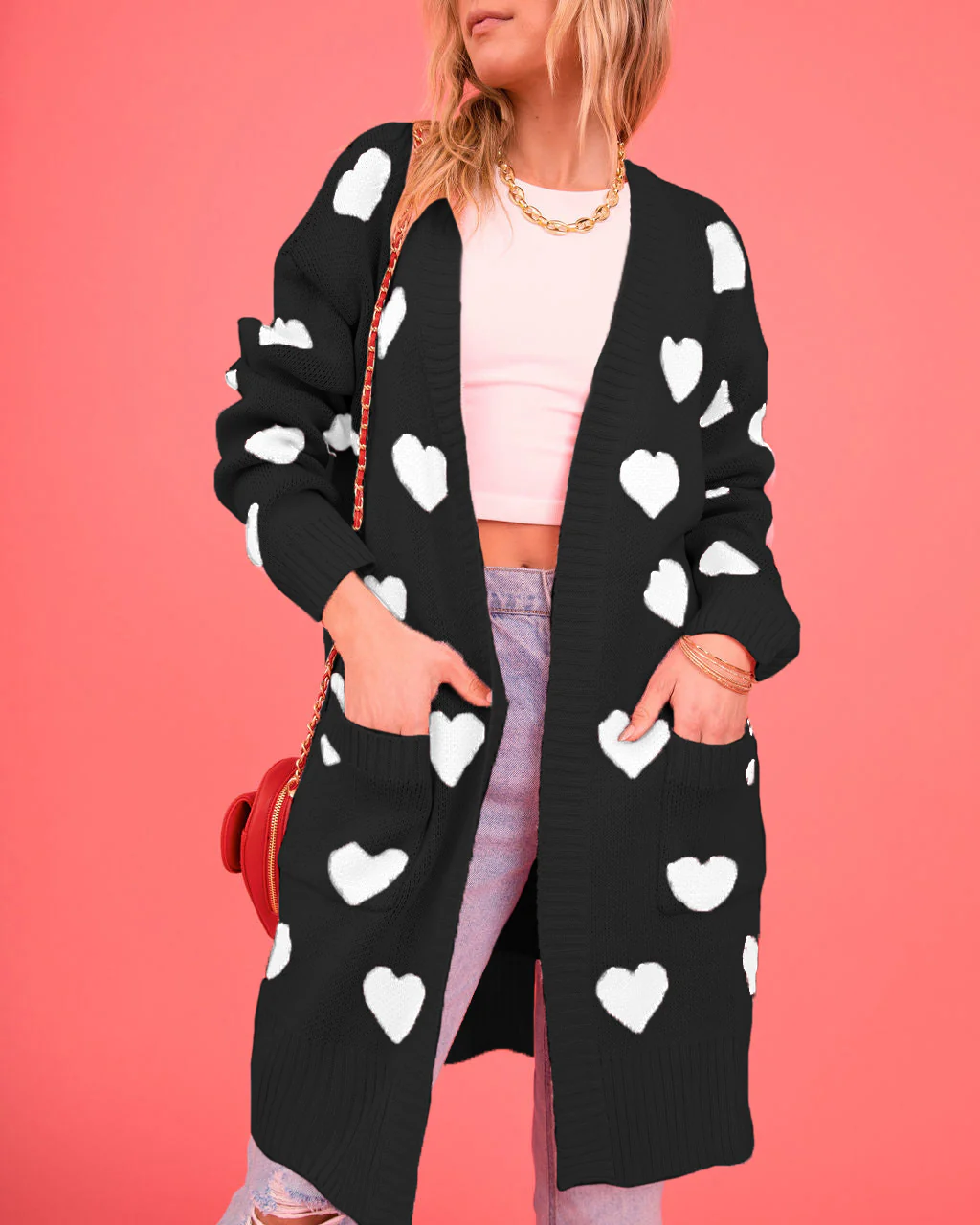 Listen To Your Heart Knit Open Front Cardigan - Black - Image 6