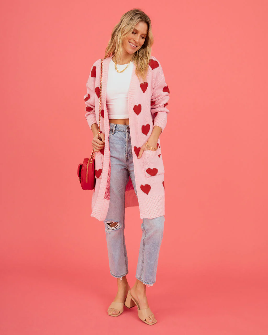 Listen To Your Heart Knit Open Front Cardigan - Pink - Image 2