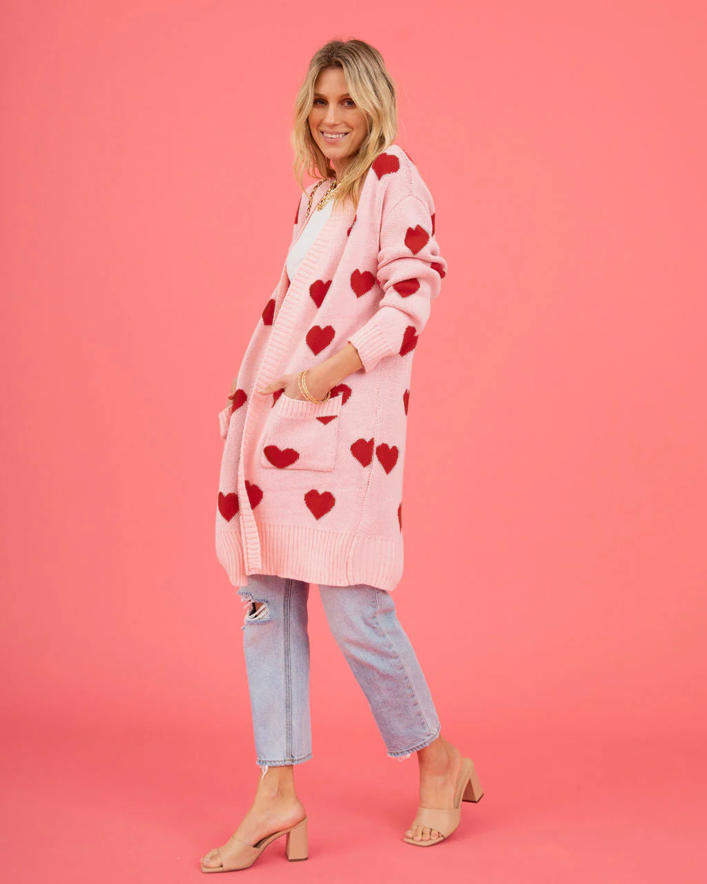 Listen To Your Heart Knit Open Front Cardigan - Pink - Image 3