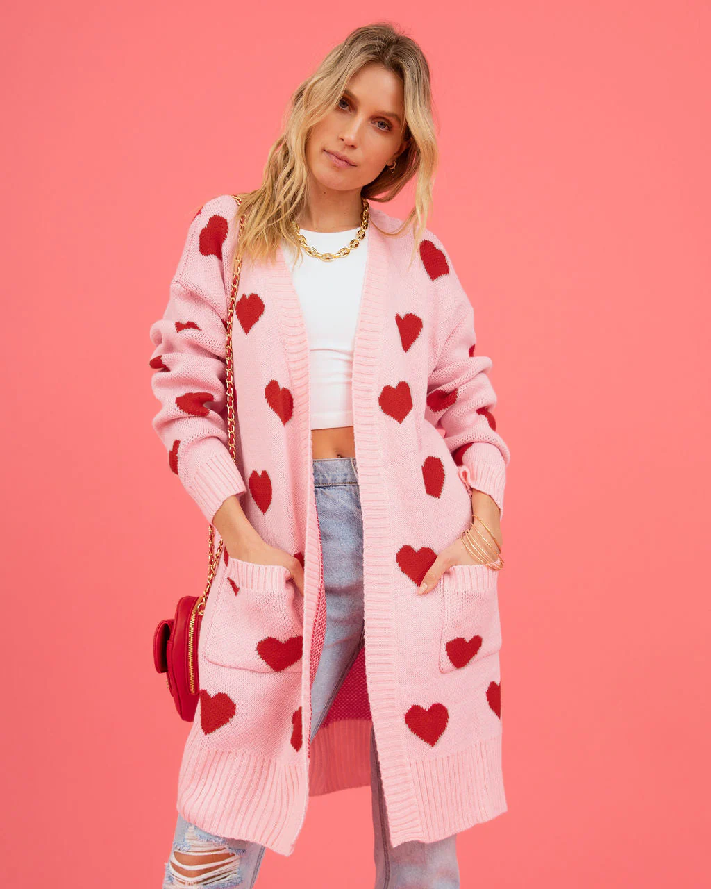Listen To Your Heart Knit Open Front Cardigan - Pink - Image 5