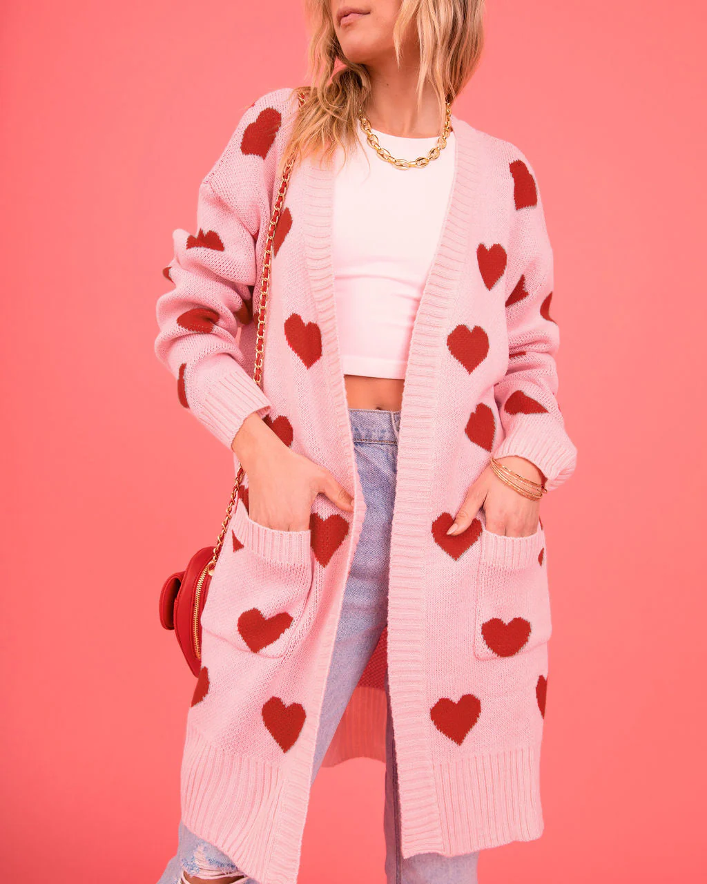 Listen To Your Heart Knit Open Front Cardigan - Pink - Image 6