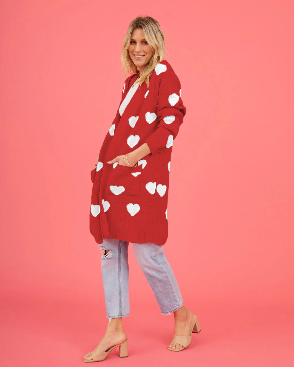 Listen To Your Heart Knit Open Front Cardigan - Red - Image 2