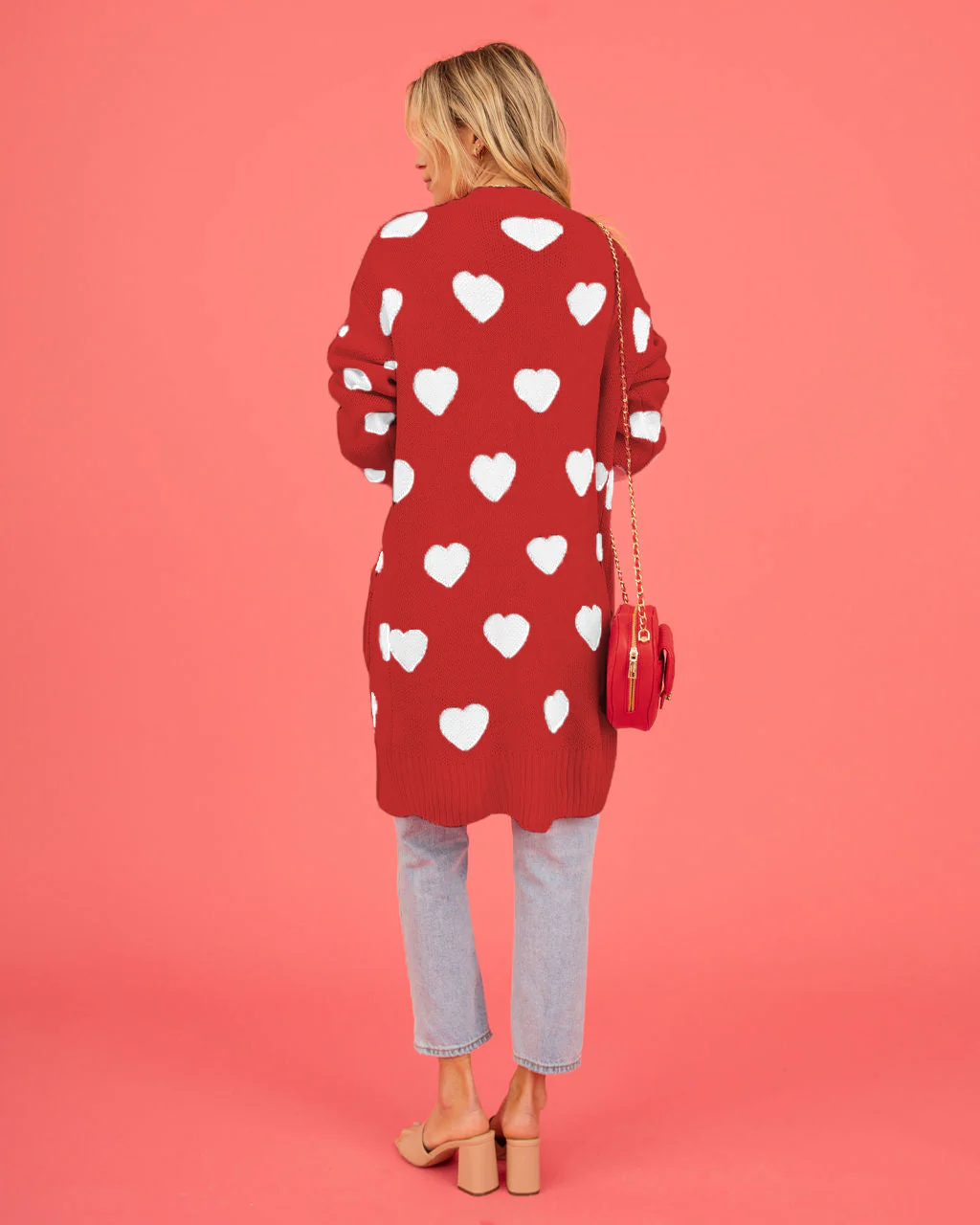 Listen To Your Heart Knit Open Front Cardigan - Red - Image 3
