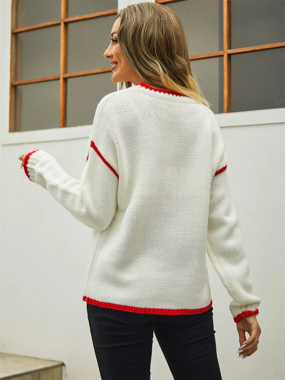 Lorian Contrast Seams Sweater - White - Image 5