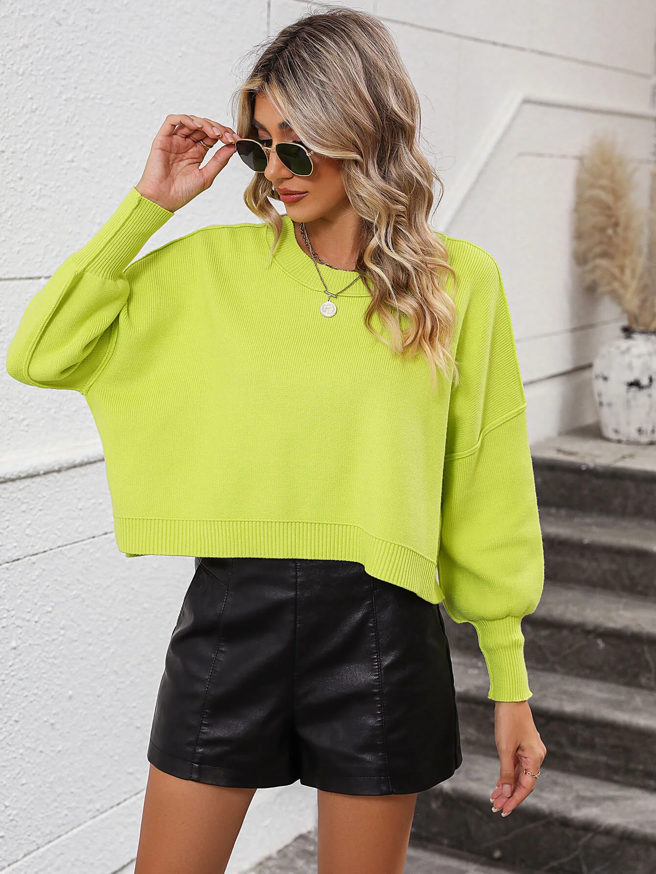 Lorian Oversized Pullover Sweater - Neon Green