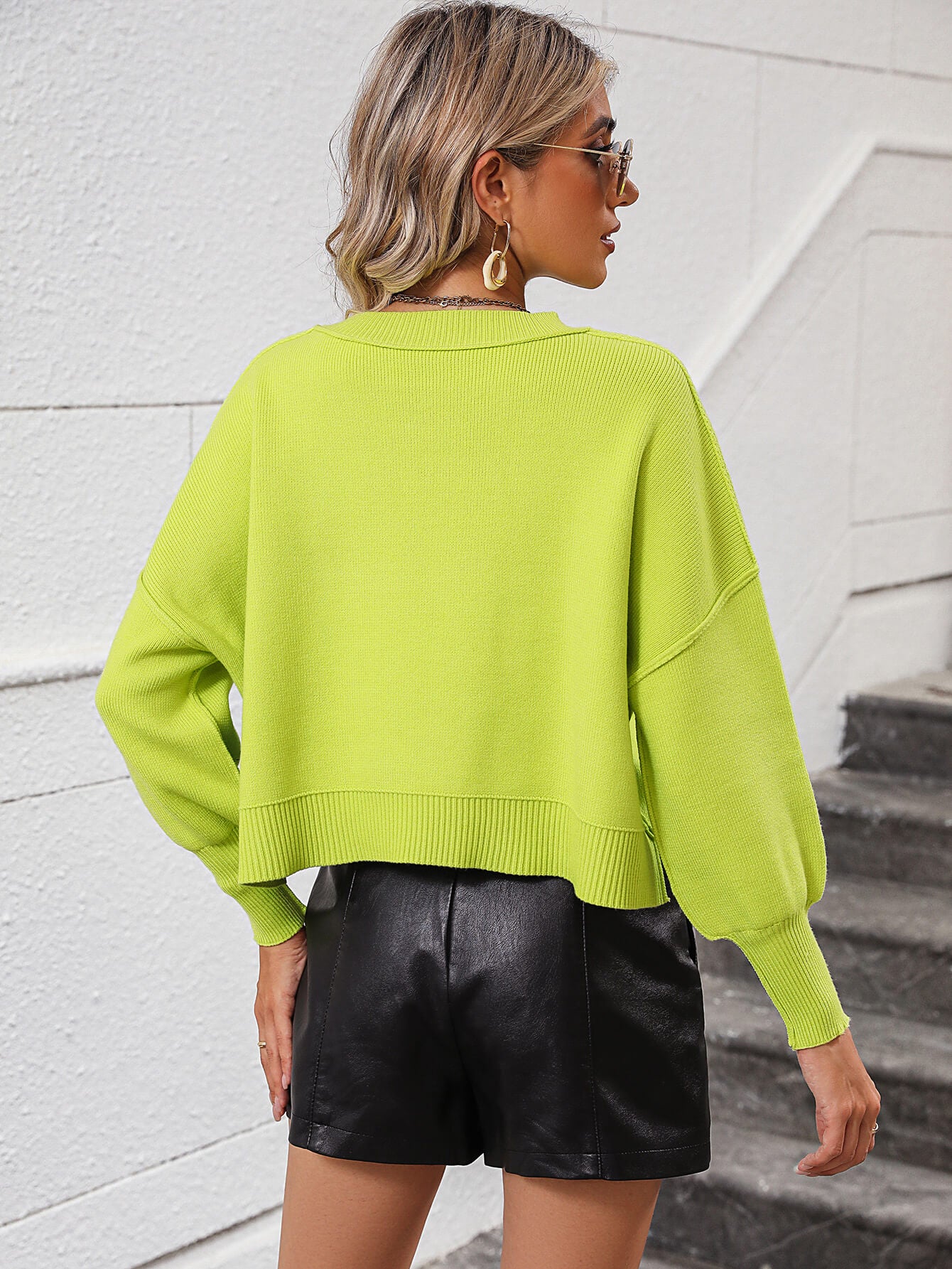 Lorian Oversized Pullover Sweater - Neon Green - Image 3