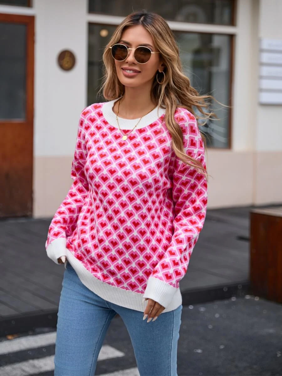 Lots To Love Check Heart Sweater - Pink - Image 4